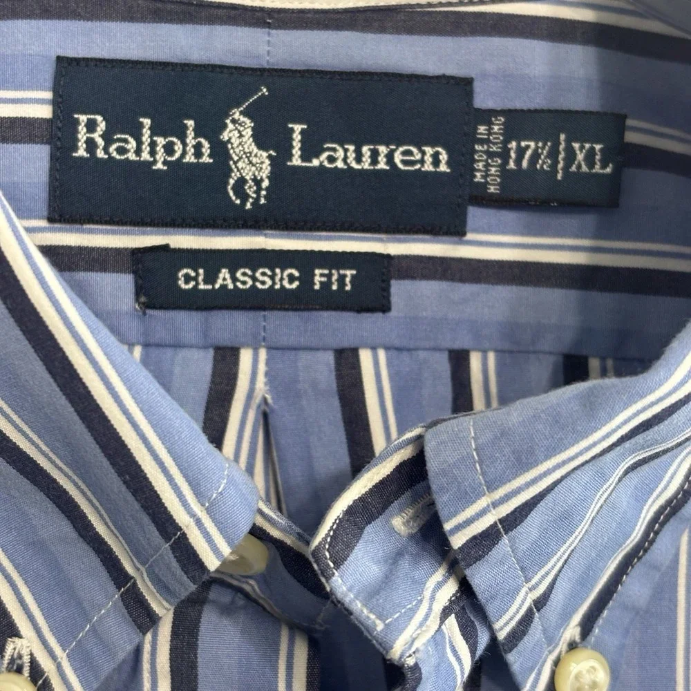 Polo Ralph Lauren Men's Classic-Fit Stripe LS Shirt Blue Navy White 17 1/2 XL